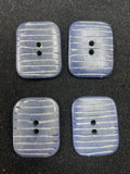 Button Set of 4 Vintage - Blue with Carved White Stripes