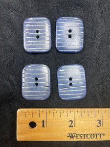 Button Set of 4 Vintage - Blue with Carved White Stripes