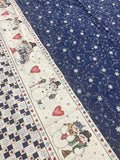 2 Quilting Cotton - Snowflakes on Navy Blue with a Border of Snowmen on Off White