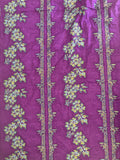2 3/4 YD Cotton Block-Print Style Vintage - Tropical Flowers and Stripes in Blues and Ochre on Mottled Dark Purple
