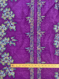 2 3/4 YD Cotton Block-Print Style Vintage - Tropical Flowers and Stripes in Blues and Ochre on Mottled Dark Purple