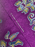 2 3/4 YD Cotton Block-Print Style Vintage - Tropical Flowers and Stripes in Blues and Ochre on Mottled Dark Purple