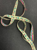 Rayon Ribbon Vintage - Yellow with Blue and Pink Flower Buds on Green Stems