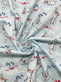 2020 Quilting Cotton Remnant - Light Blue with Olaf and Leaves