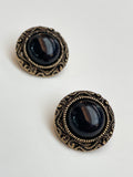 Buttons Plastic Set of 2 Vintage - Black Dome Surrounded by "Gold" Filigree