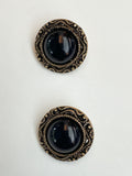 Buttons Plastic Set of 2 Vintage - Black Dome Surrounded by "Gold" Filigree