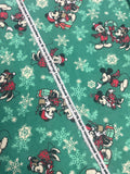 2016 3 YD Cotton Flannel - Green with Christmas Mickey and Minnie Mouse