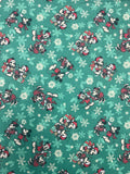 2016 3 YD Cotton Flannel - Green with Christmas Mickey and Minnie Mouse