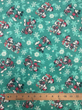 2016 3 YD Cotton Flannel - Green with Christmas Mickey and Minnie Mouse