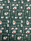 1 3/4 YD Cotton Flannel - Dark Green with Polar Bears Wearing Scarves