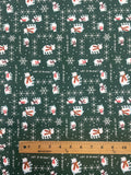 1 3/4 YD Cotton Flannel - Dark Green with Polar Bears Wearing Scarves