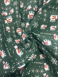 1 3/4 YD Cotton Flannel - Dark Green with Polar Bears Wearing Scarves