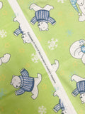1 1/2 YD Cotton Flannel - Bright Green with Polar Bears Wearing Sweaters
