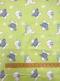 1 1/2 YD Cotton Flannel - Bright Green with Polar Bears Wearing Sweaters