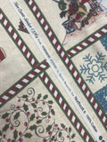 2 1/2 YD Cotton Flannel - Mottled Light Beige with Christmas Motifs in Candy Cane Striped Frames