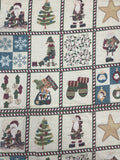 2 1/2 YD Cotton Flannel - Mottled Light Beige with Christmas Motifs in Candy Cane Striped Frames