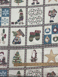 2 1/2 YD Cotton Flannel - Mottled Light Beige with Christmas Motifs in Candy Cane Striped Frames
