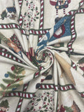 2 1/2 YD Cotton Flannel - Mottled Light Beige with Christmas Motifs in Candy Cane Striped Frames