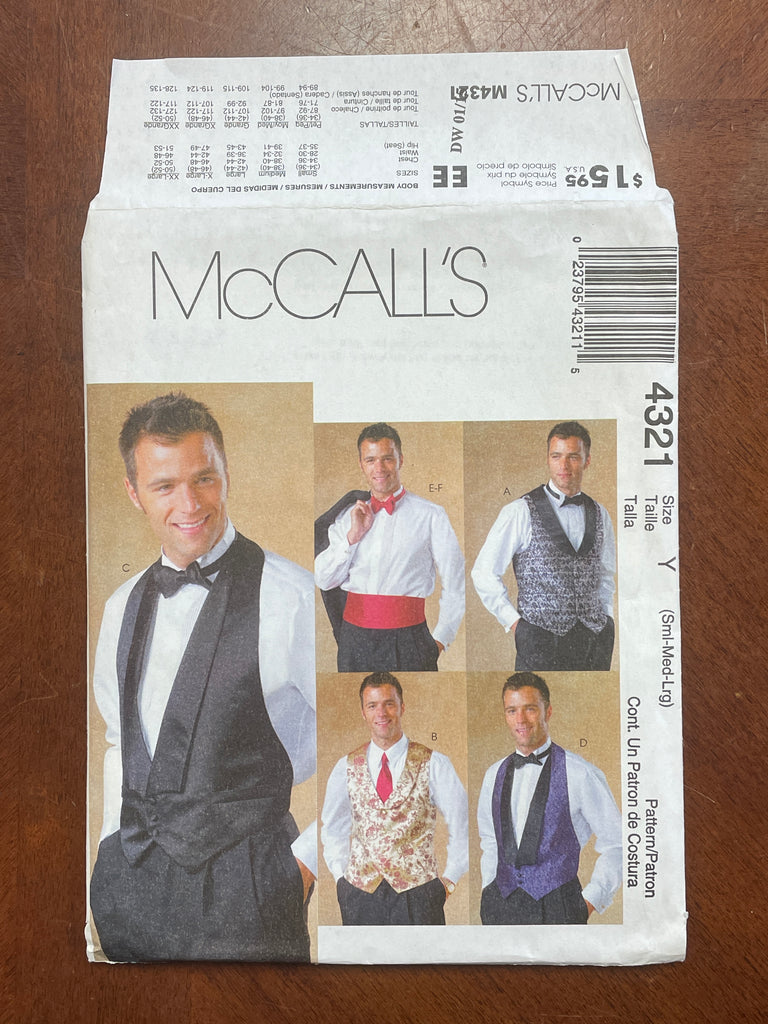 2003 McCall's 4321 Pattern - Men's Vests, Bowtie and Cummerbund FACTORY FOLDED