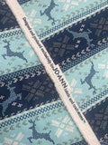 3 1/2 YD Cotton Flannel Printed "Fair Isle" Stripe - Blue and Navy with Reindeer and Snowflakes