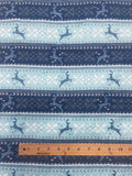 3 1/2 YD Cotton Flannel Printed "Fair Isle" Stripe - Blue and Navy with Reindeer and Snowflakes