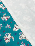 7/8 YD Poly/Cotton Sweatshirt Fleece Remnant - Dogs and Cats on Teal Green