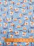 1 1/2+ YD Cotton Blend Knit - Dogs Sitting on Clouds with "Princess" on Light Blue
