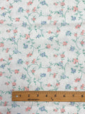 1 3/4 YD Poly/Cotton Batiste - Peach and Blue Flowers with Green Vines on Pale Blue