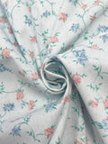 1 3/4 YD Poly/Cotton Batiste - Peach and Blue Flowers with Green Vines on Pale Blue