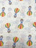 1 7/8 YD Poly/Cotton Vintage - Blue Bears in Rainbow Striped Hot Air Balloons with White Polka Dots