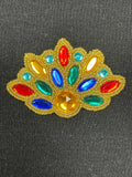 Beaded Applique Patch Vintage - Gold Toned Seed Beads and Plastic Multi Colored "Gems"