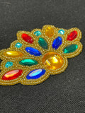 Beaded Applique Patch Vintage - Gold Toned Seed Beads and Plastic Multi Colored "Gems"