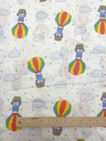 1 7/8 YD Poly/Cotton Vintage - Blue Bears in Rainbow Striped Hot Air Balloons with White Polka Dots