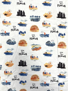 2 7/8 YD Cotton Flannel - White with "Love Your Planet" Print