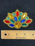 Beaded Applique Patch Vintage - Gold Toned Seed Beads and Plastic Multi Colored "Gems"