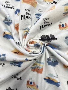 2 7/8 YD Cotton Flannel - White with "Love Your Planet" Print
