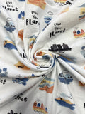 2 7/8 YD Cotton Flannel - White with "Love Your Planet" Print