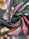 1 YD Polyester Paisley Jacquard - Printed with Flowers on Black