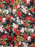 1 3/8 YD Polyester - Red, Pink, Yellow, and White Flowers on Black