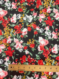 1 3/8 YD Polyester - Red, Pink, Yellow, and White Flowers on Black