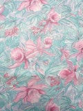 3 3/8 YD Cotton - Pink Tropical Flowers and Aqua Leaves