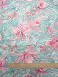 3 3/8 YD Cotton - Pink Tropical Flowers and Aqua Leaves