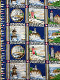 2 2/3 YD Quilting Cotton - Lighthouses in a Grid with Lighthouse Borders
