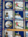 2 2/3 YD Quilting Cotton - Lighthouses in a Grid with Lighthouse Borders