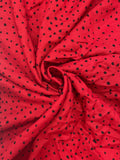 2 1/2 YD Rayon Vintage - Irregular Black Dots on Red