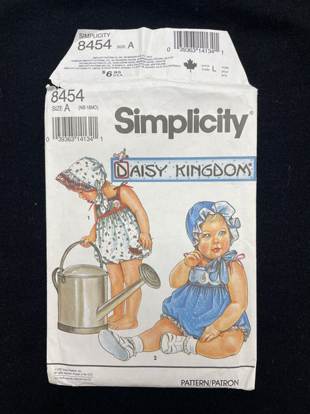1993 Simplicity 8454 Sewing Pattern - Babies' Romper and Bonnet FACTOR ...