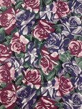 1 YD Rayon Vintage - Burgundy/Pink and Purple/Lavender Roses with Green Leaves on Black