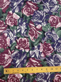 1 YD Rayon Vintage - Burgundy/Pink and Purple/Lavender Roses with Green Leaves on Black