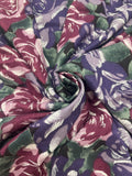 1 YD Rayon Vintage - Burgundy/Pink and Purple/Lavender Roses with Green Leaves on Black