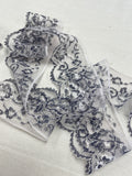 Synthetic Flat Scalloped Lace Trim - White with Navy Blue
